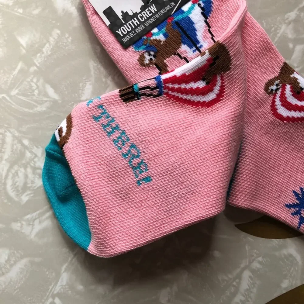 Sock It To Me Pink Hang In There Hot Air Balloon Sloth Youth Novelty Crew Socks